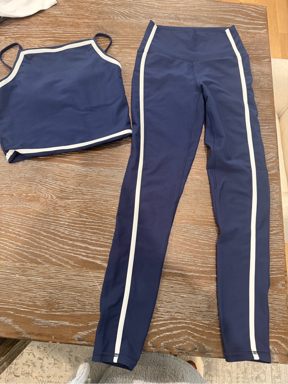 Abercrombie & Fitch Navy Leggings with White Side Stripes